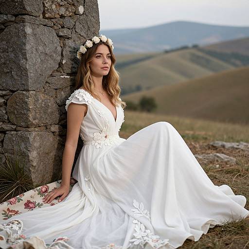 Serene Woman in Floral Gown