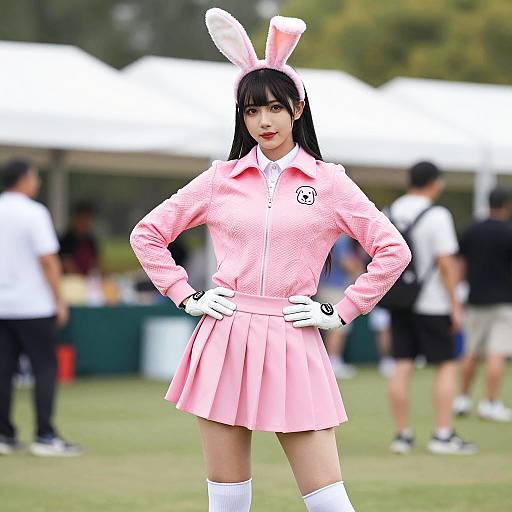 Woman in Pink Shar-Pei Inspired Golf Outfit