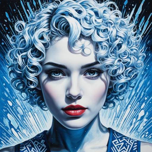 Woman with Icy Blue Curly Hair