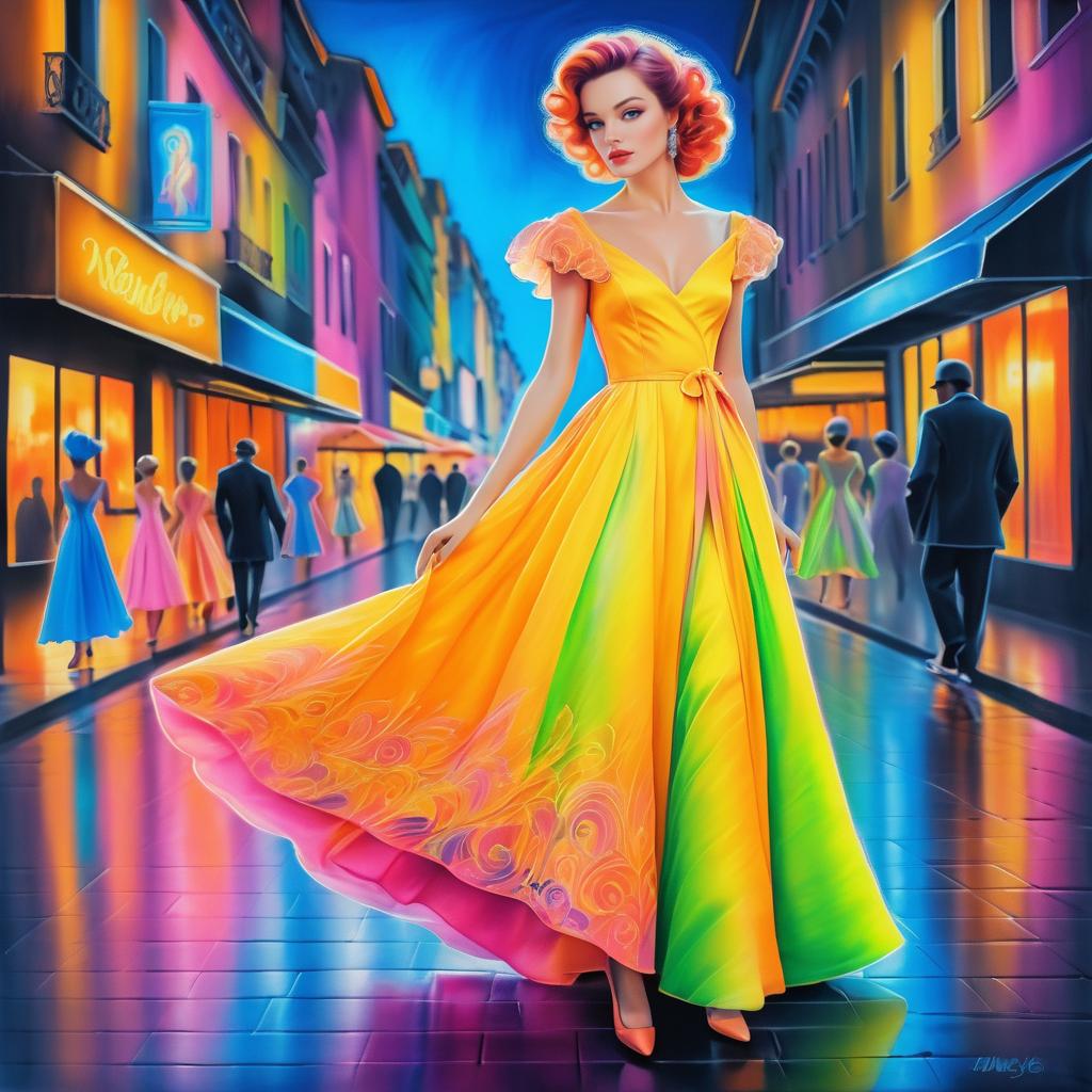 Vibrant Street Artist in Elegant Gown