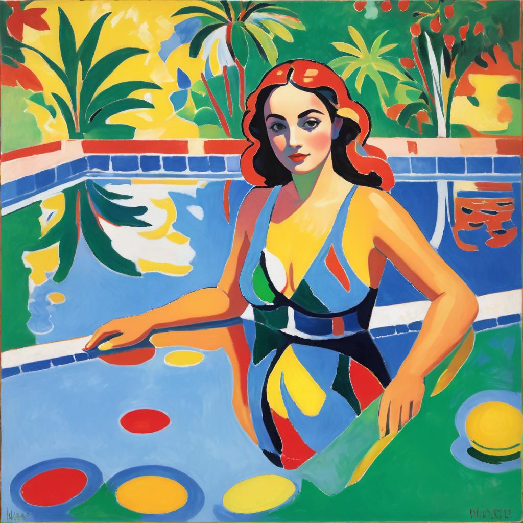 Vibrant Woman in Pool Inspired by Matisse