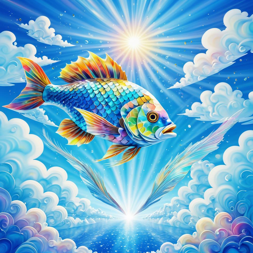 Surreal Fish Flying Among Colorful Clouds