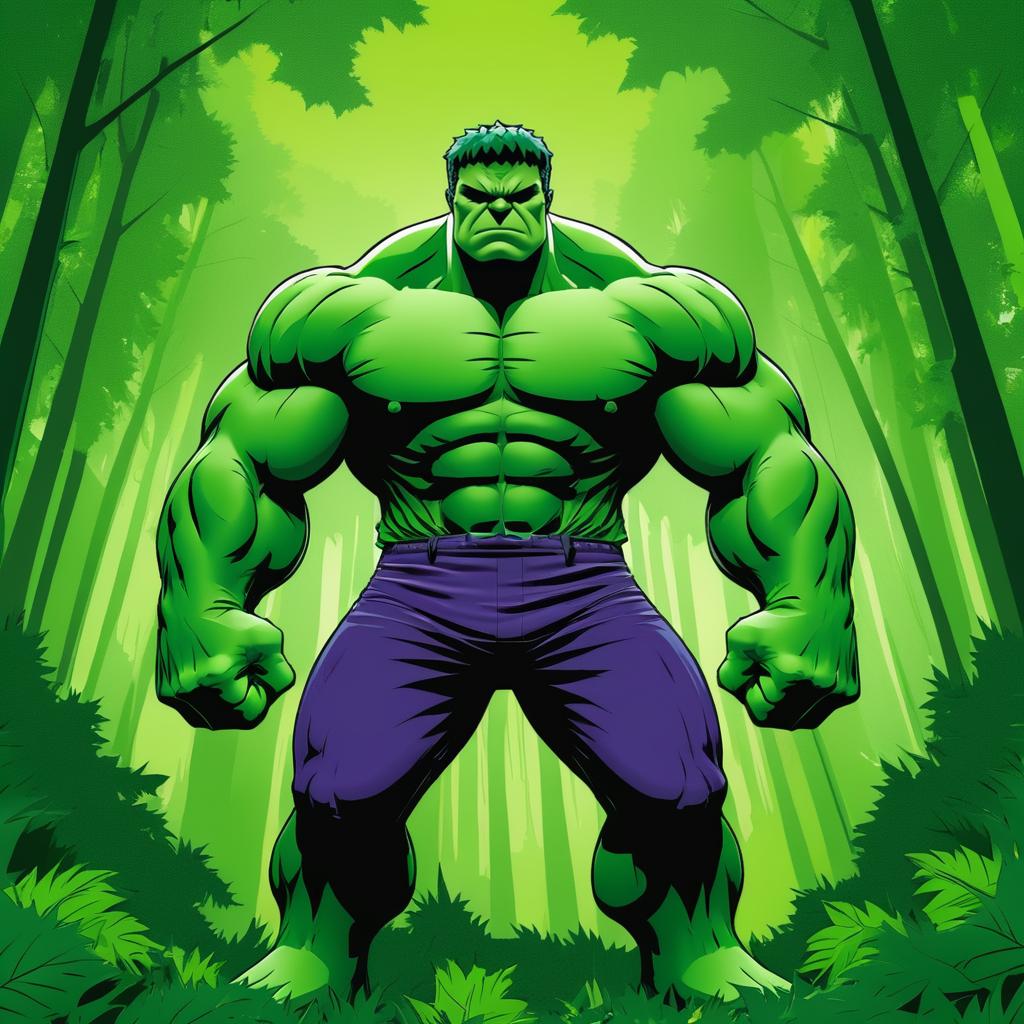 Hulk in Comic Style with Forest Backdrop