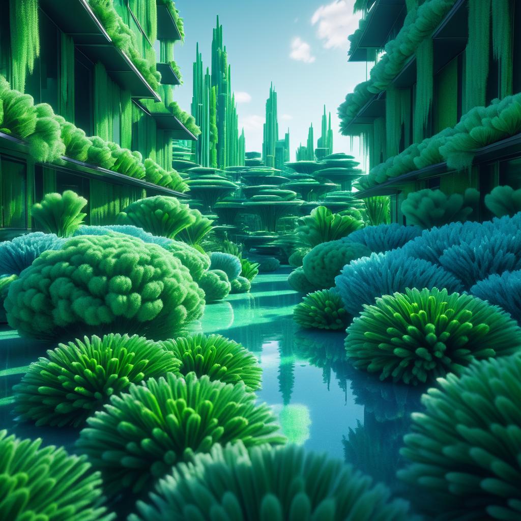 Futuristic Urban Scene with Algae Patterns