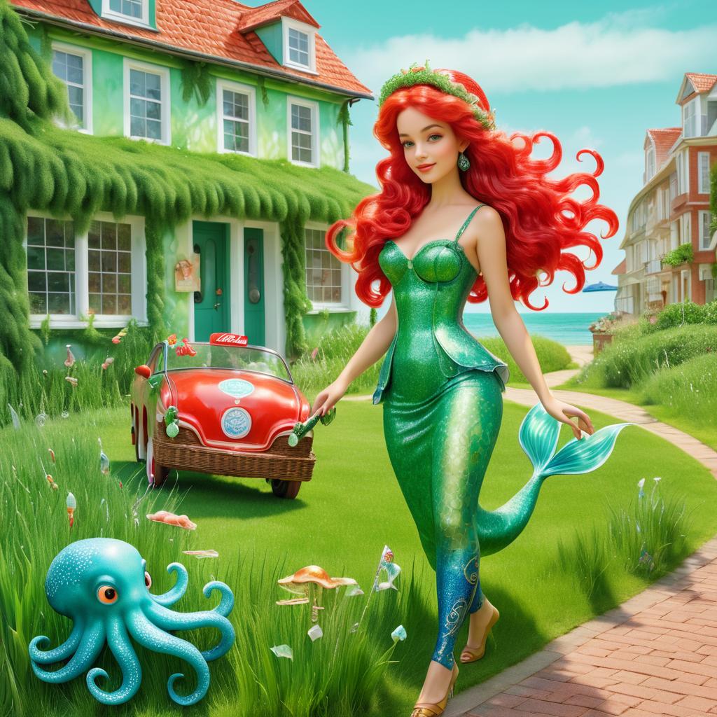 Whimsical Mermaid and Octopus Encounter