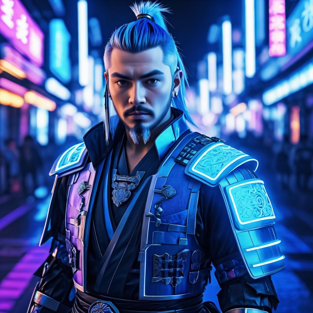 Hyper-Realistic Cyberpunk Samurai Scene