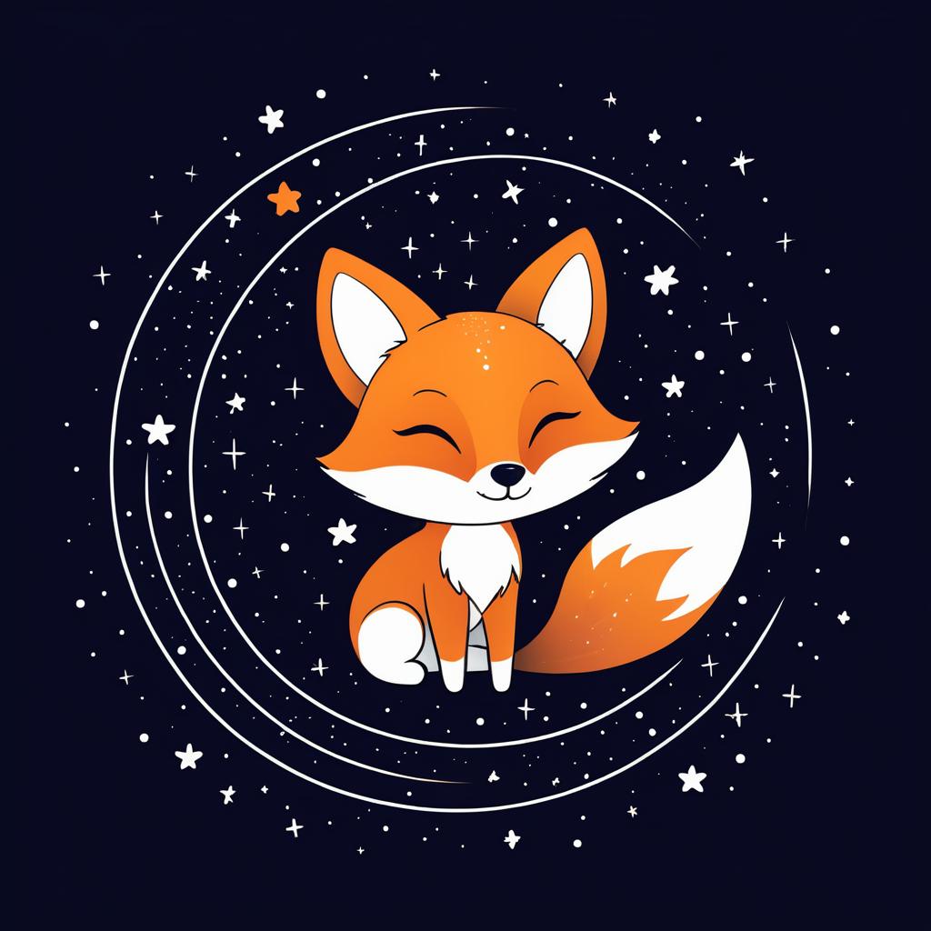 Cute Fox in Space: Minimalist Cartoon