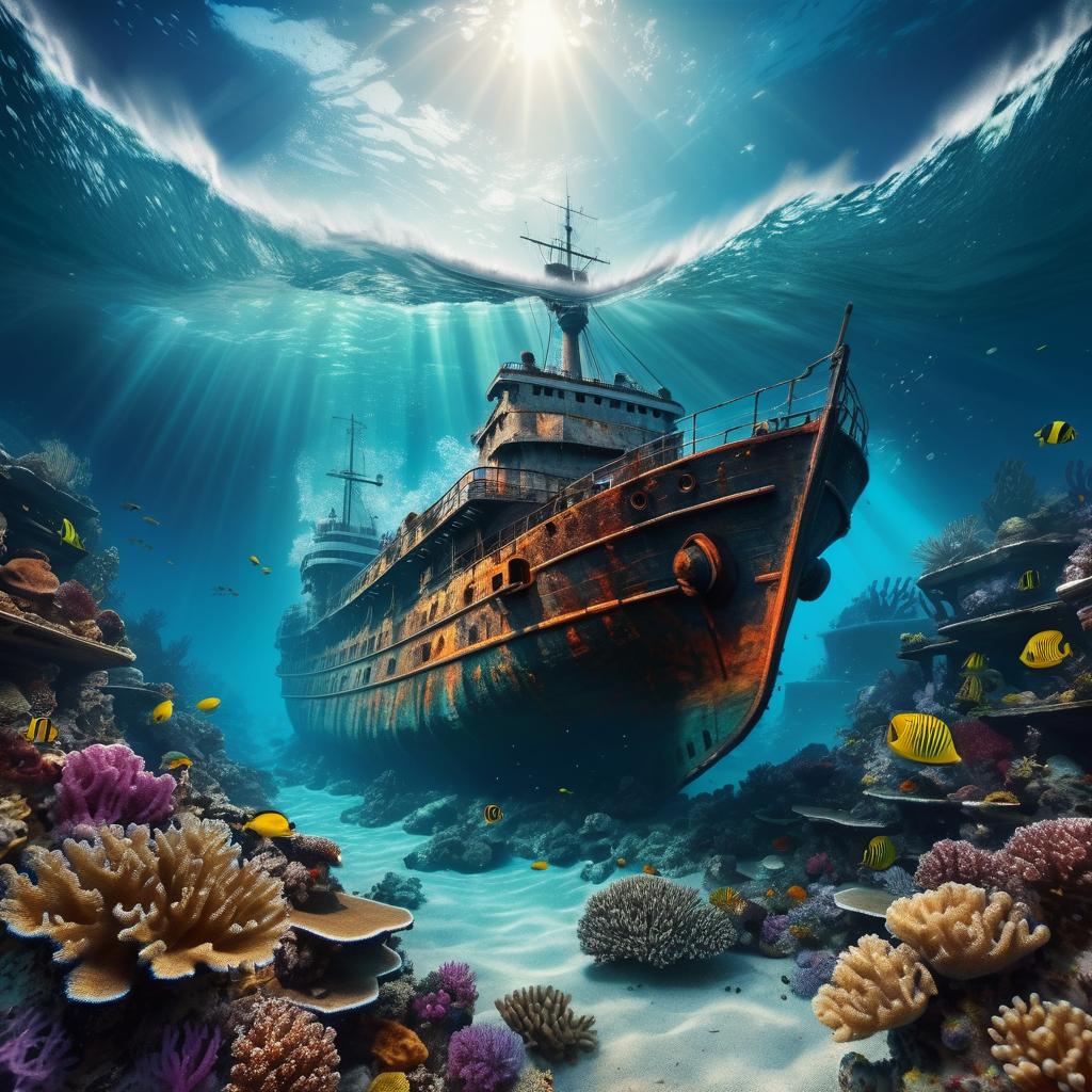 Vivid Underwater Scene with Shipwreck