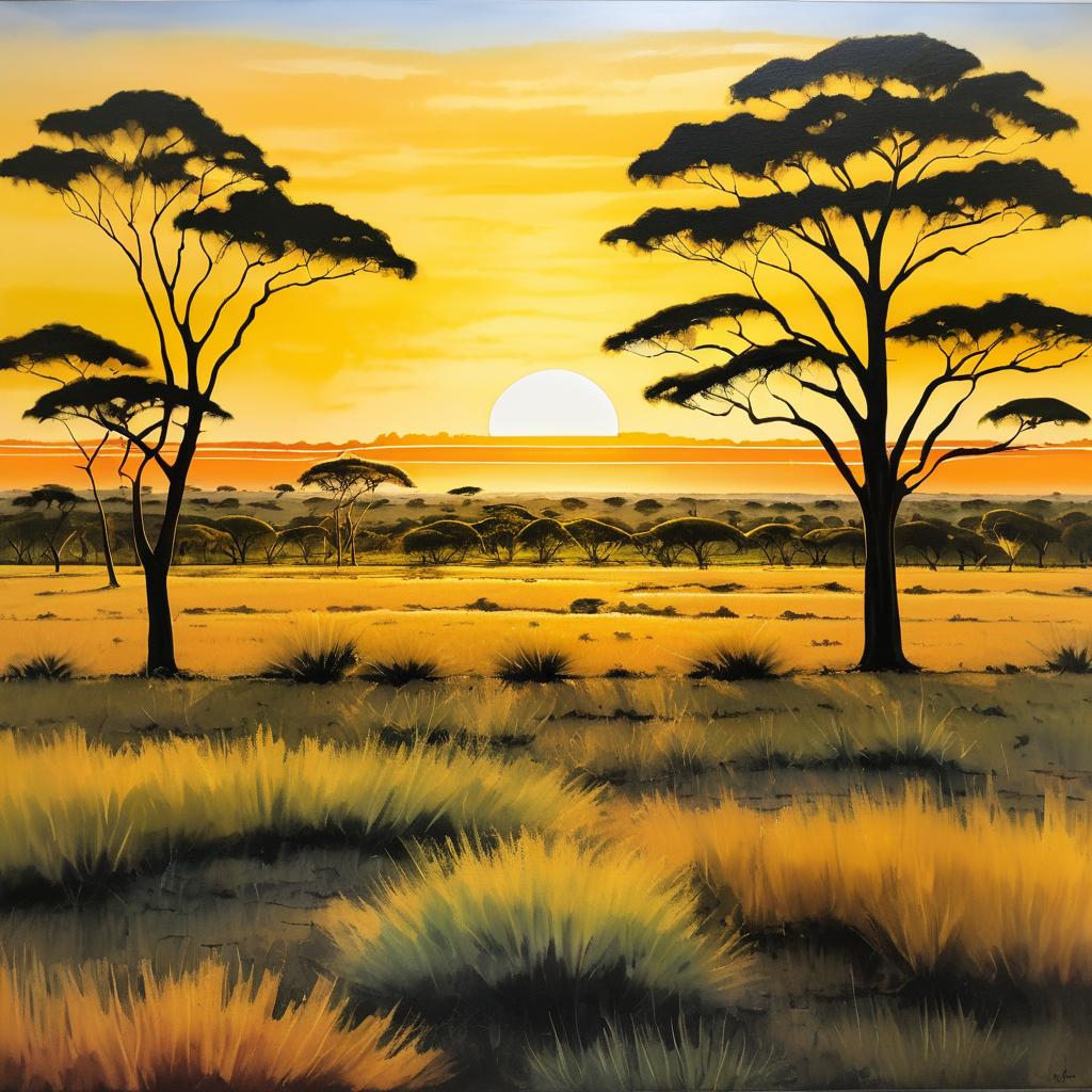 Sunset Savanna Landscape in Oil Paints