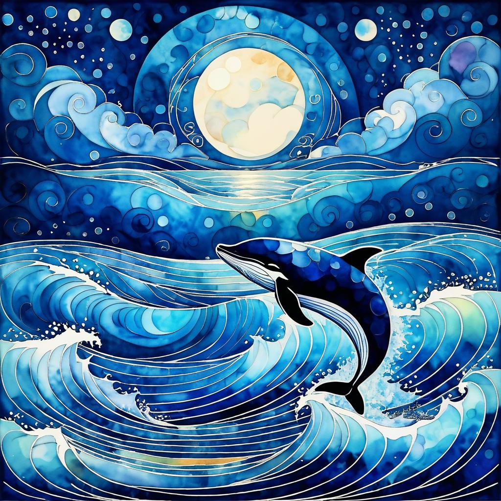 Whale Breaching in Chagall's Mystical Seascape