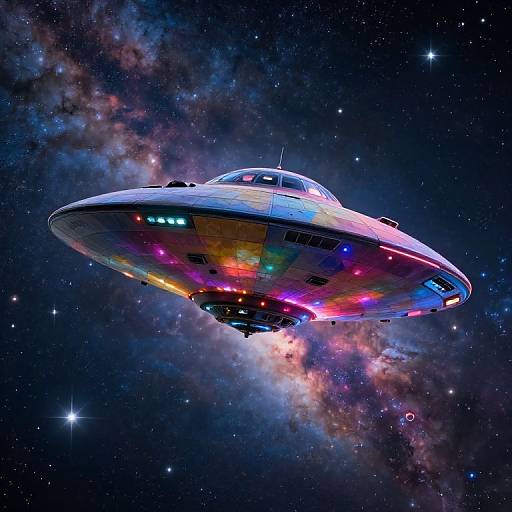 Colorful UFO Mothership in Starry Night