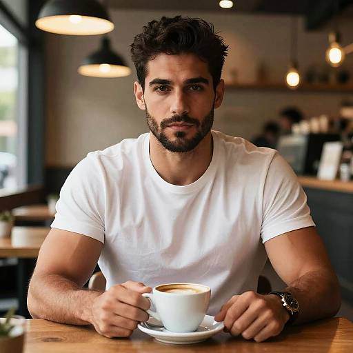 Muscular Male in Cozy Cafe Setting