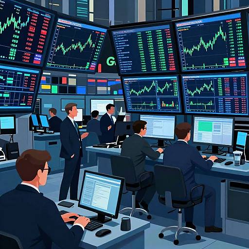 Dynamic Stock Market Trading Floor Illustration