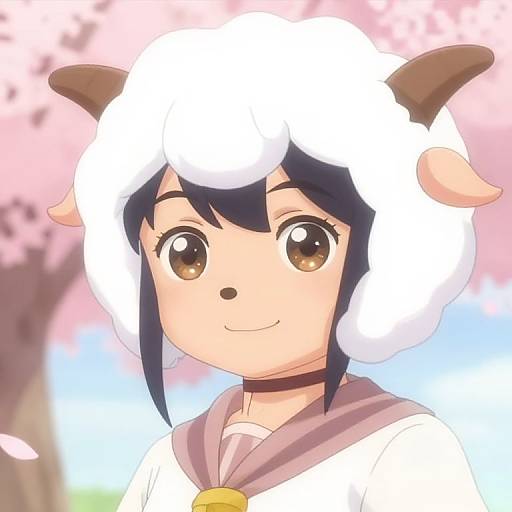 Shy Anime Girl Amid Cherry Blossoms