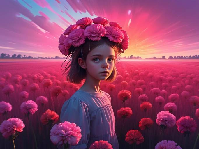 Surreal Flower Girl in Colorful Sunrise