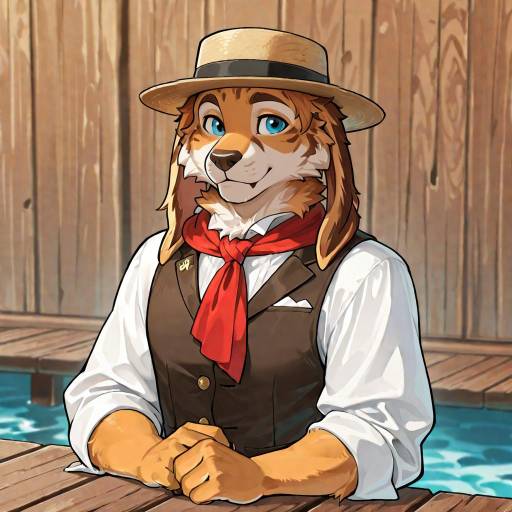 Anthropomorphic Fox in Vintage Outfit by the Beach
