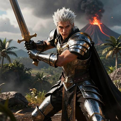 Volcanic Warlord in Lava-lit Battle