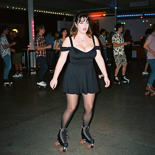 Plus-Size Woman Skating at Night Party