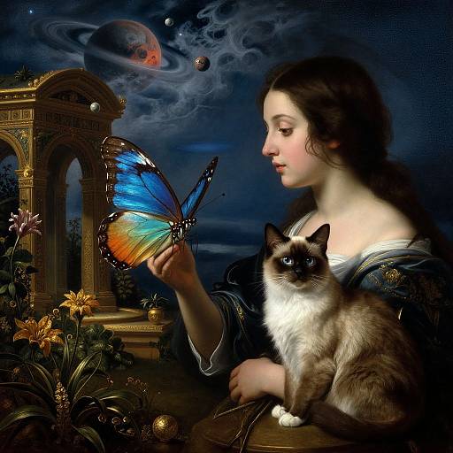 Hyperrealistic Butterfly and Golden Age Garden