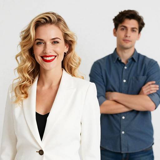 Smiling Woman with Neutral Man Portrait