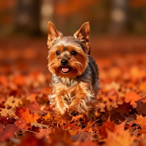 Playful Min Pin Yorkie in Autumn