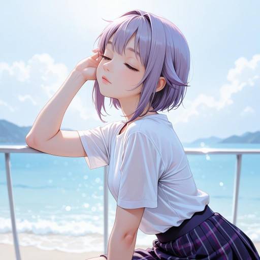 Blushing Girl in Purple Skirt
