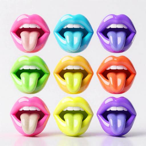 Colorful Neon Glass Lips with Tongues