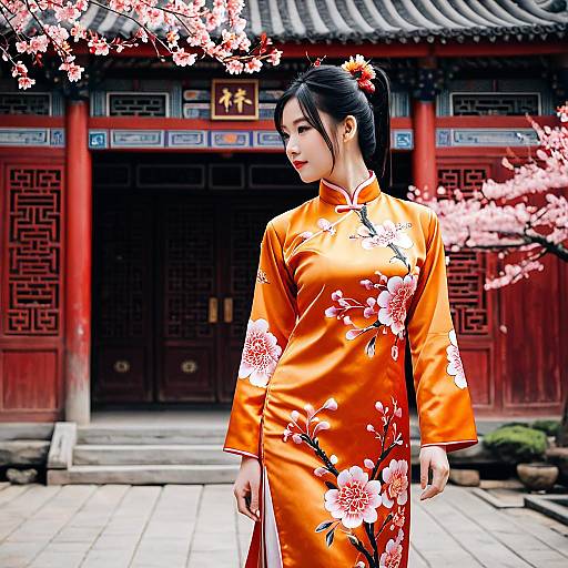 Elegant Qipao Cosplay with Cherry Blossoms