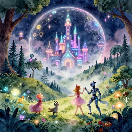 Whimsical Cyberpunk Fairytale Landscape