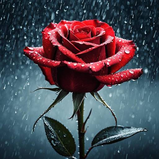 Vibrant Red Rose with Raindrops Macro Shot