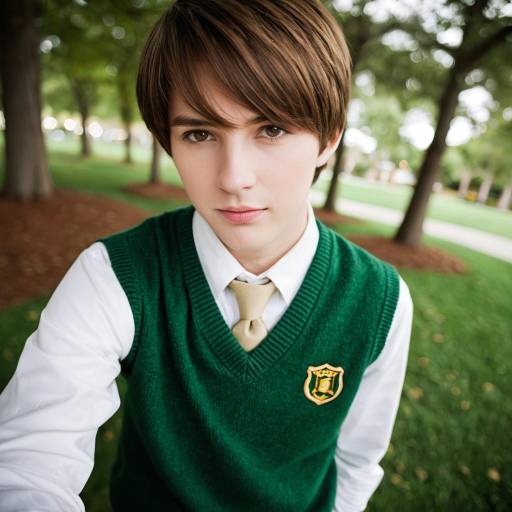 Teen Boy in Green Sweater Vest Outdoors