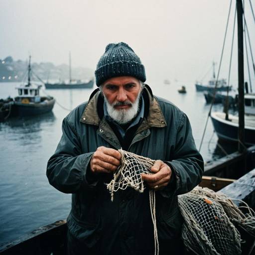 Foggy Harbor Scenes: Elderly Fisherman