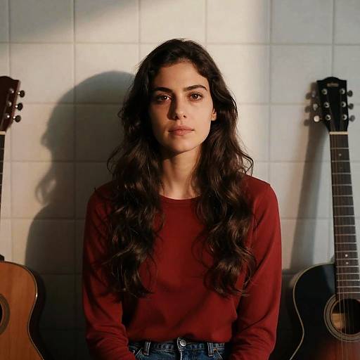 Woman in Red against Tiled Wall