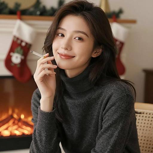 Cozy Winter Portrait by the Fireplace