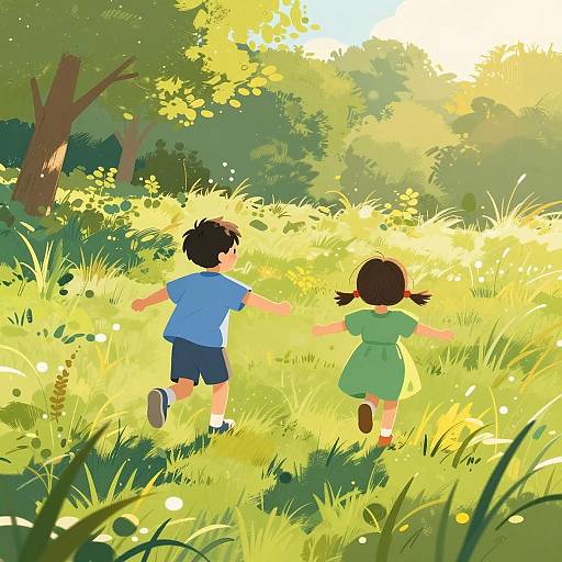Joyful Childhood in a Sunlit Field