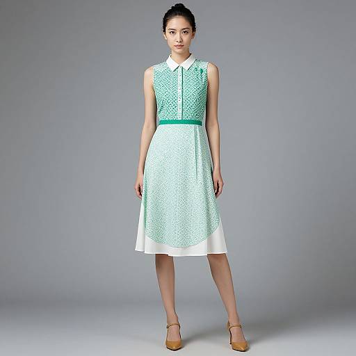 Elegant Female Model in Patterned Dress