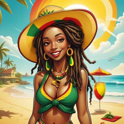 Rastafarian Beach Babe Pin-Up Art