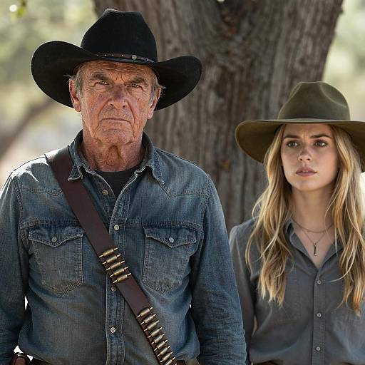 Serious Cowboy and Concerned Woman Outdoors