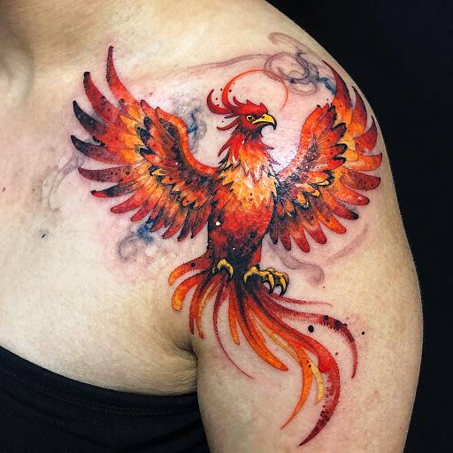 Vibrant Watercolor Phoenix Tattoo