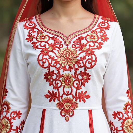 Traditional Embroidered Wedding Dress Close-Up