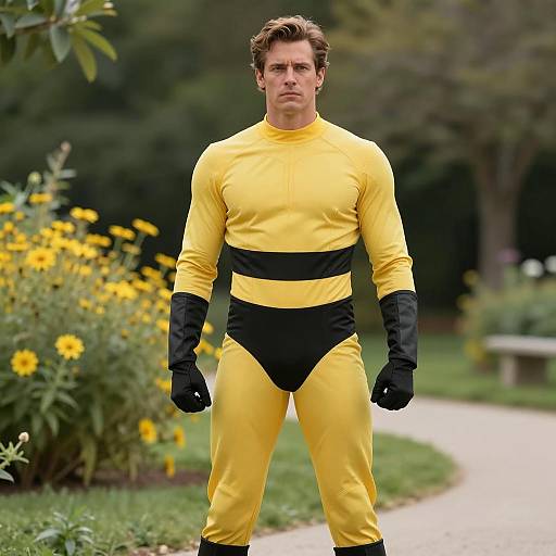 Muscular Man in Bumblebee Costume Outdoors