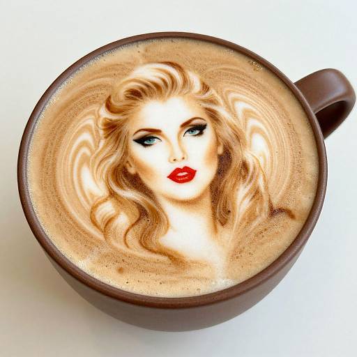 Cappuccino with Detailed Woman Portrait Latte Art
