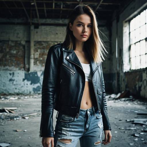Fashion Model in Leather Jacket in Abandoned Warehouse Fashion Model in Leather Jacket in Abandoned Warehouse