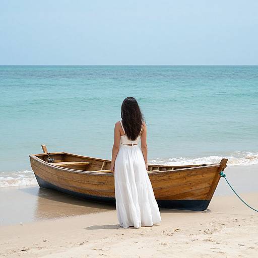 Woman in White Dress on Beach