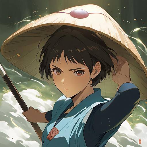 Illustration of Ashitaka, mononoke hime in the style of Kawashina (momen silicon)