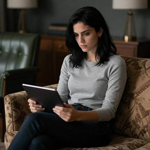Intense Woman in Dimly Lit Room