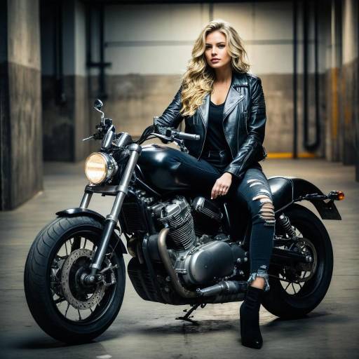 Woman in Leather Jacket on Motorcycle