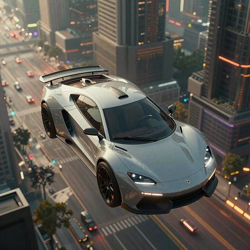 Flying Sports Car in Cyberpunk City