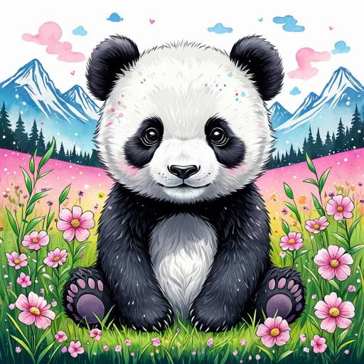 Chibi Baby Panda in Flower Meadow