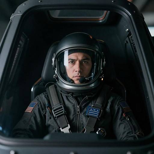 Serious Pilot in Black Space Helmet
